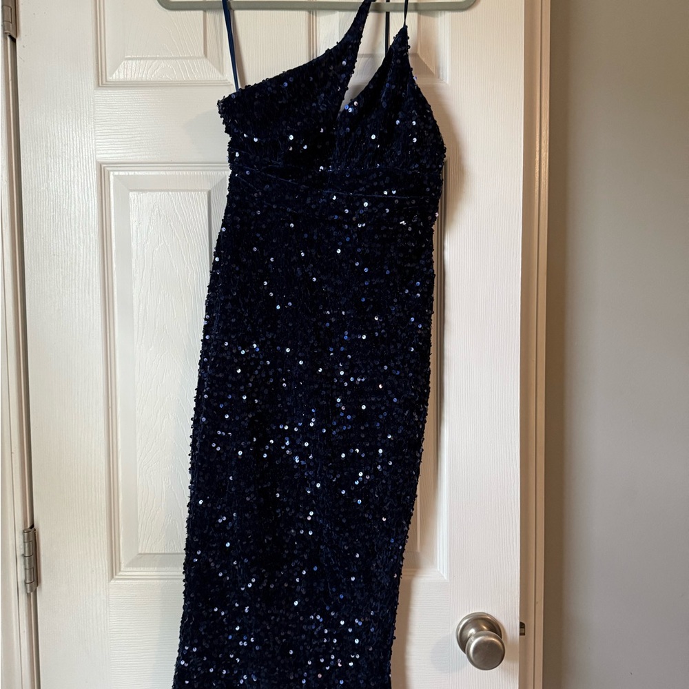 One Shoulder Navy Sequin Dress - New with Tags